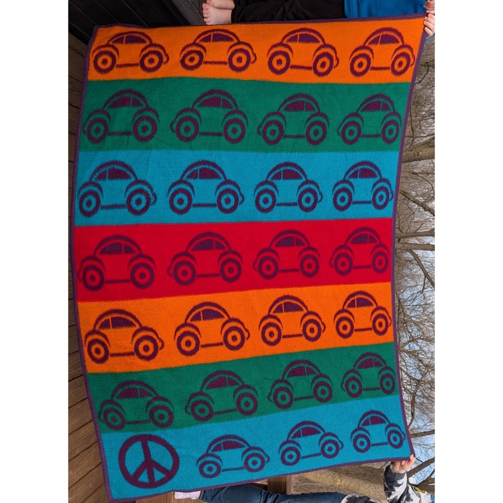 Biederlack Reversible Blanket Throw VW Volkswagen Peace Buggy  73x52 Made In USA
